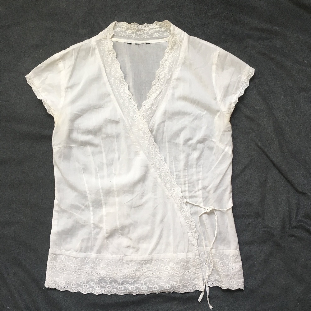 Zara white cotton sleeveless wrap blouse top Small